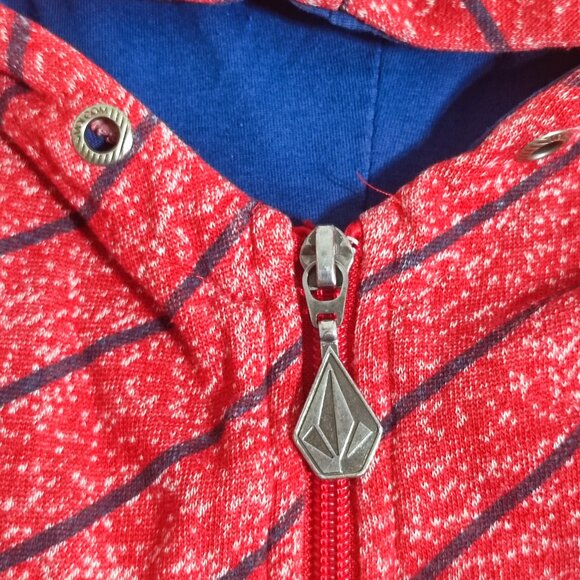 Volcom full zip hoodie women's size M (12) red with black stripes logo patch - Picture 9 of 13